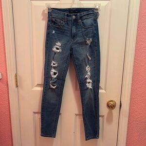 Aeropostale Blue Skinny Jeans with Distressed Design